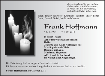 Traueranzeige von Frank Hoffmann von Südthüringer Presse