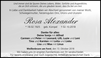 Traueranzeige von Rosa Alexander von Neue Presse Coburg