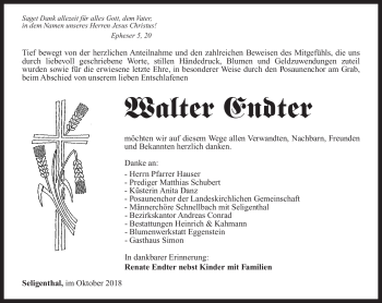 Traueranzeige von Walter Endter von Südthüringer Presse