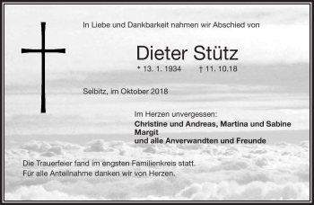 Traueranzeige von Dieter Stütz von Frankenpost