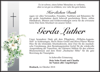 Traueranzeige von Gerda Luther von Südthüringer Presse