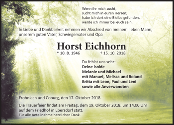 Traueranzeige von Horst Eichhorn von Neue Presse Coburg