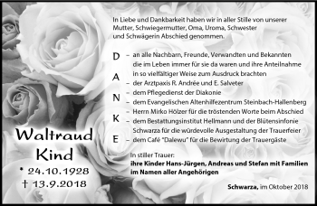 Traueranzeige von Waltraud Kind von Südthüringer Presse