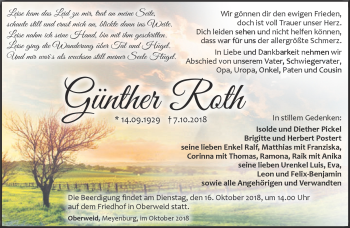 Traueranzeige von Günther Roth von Südthüringer Presse