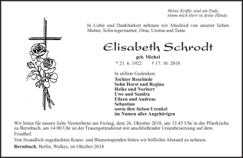 Traueranzeige von Elisabeth Schrodt von Südthüringer Presse