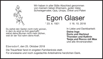 Traueranzeige von Egon Glaser von Neue Presse Coburg