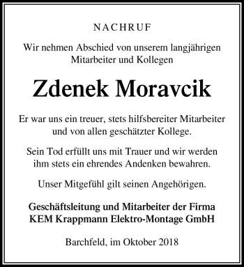 Traueranzeige von Zdenek Moravcik von Südthüringer Presse