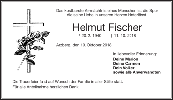 Traueranzeige von Helmut Fischer von Frankenpost
