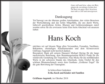 Traueranzeige von Hans Koch von Südthüringer Presse