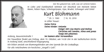 Traueranzeige von Kurt Blohmann von Frankenpost