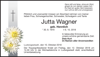 Traueranzeige von Jutta Wagner von Neue Presse Coburg