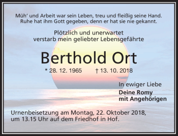 Traueranzeige von Berthold Ort von Frankenpost