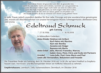 Traueranzeige von Edetraud Schmuck von Südthüringer Presse