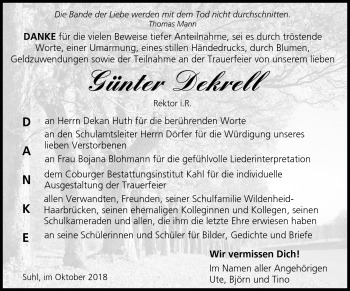 Traueranzeige von Günter Dekrell von Neue Presse Coburg