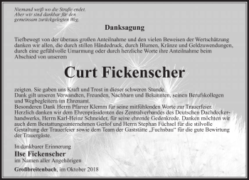 Traueranzeige von Curt Fisckenscher von Südthüringer Presse