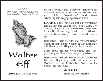 Traueranzeige von Walter Eff von Südthüringer Presse