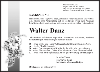 Traueranzeige von Walter Danz von Südthüringer Presse