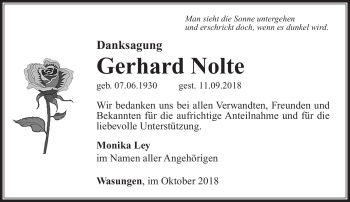 Traueranzeige von Gerhard Nolte von Südthüringer Presse