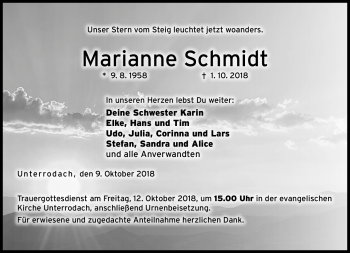 Traueranzeige von Marianne Schmidt von Neue Presse Coburg