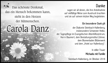 Traueranzeige von Carola Danz von Südthüringer Presse