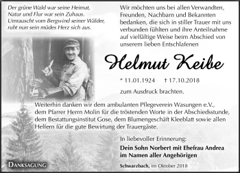 Traueranzeige von Helmut Keibe von Südthüringer Presse
