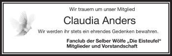 Traueranzeige von Claudia Anders von Frankenpost