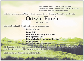 Traueranzeige von Ortwin Furch von Südthüringer Presse