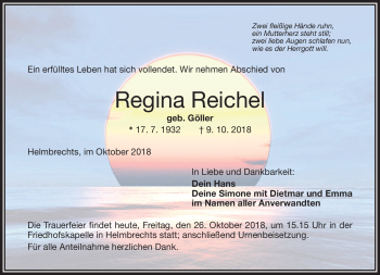 Traueranzeige von Regina Reichel von Frankenpost