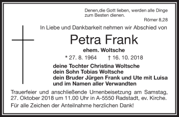 Traueranzeige von Petra Frank von Frankenpost