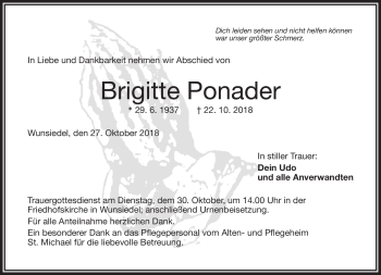 Traueranzeige von Brigitte Ponader von Frankenpost