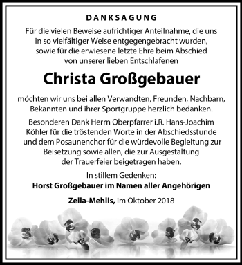 Traueranzeige von Christa Großgebauer von Südthüringer Presse