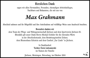 Traueranzeige von Max Grahmann von Südthüringer Presse