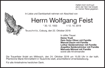 Traueranzeige von Wolfgang Feist von Neue Presse Coburg