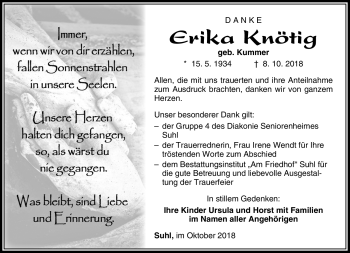 Traueranzeige von Erika Knötig von Südthüringer Presse