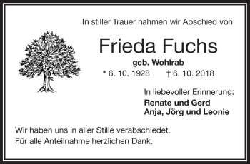 Traueranzeige von Frieda Fuchs von Frankenpost