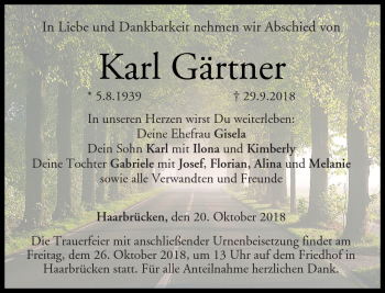 Traueranzeige von Karl Gärtner von Neue Presse Coburg