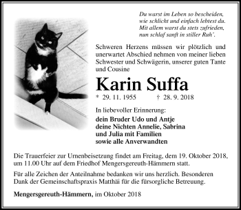 Traueranzeige von Karin Suffa von Südthüringer Presse