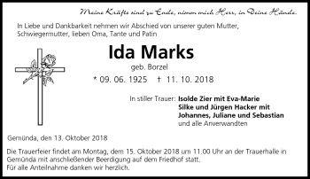 Traueranzeige von Ida Marks von Neue Presse Coburg