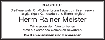 Traueranzeige von Rainer Meister von Frankenpost