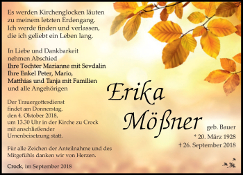 Traueranzeige von Erika Mößner von Südthüringer Presse