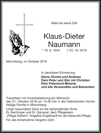 Traueranzeige von Klaus-Dieter Naumann von Frankenpost