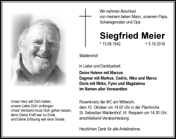 Traueranzeige von Siegfried Meier von Frankenpost