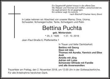 Traueranzeige von Bettina Puchta von Frankenpost