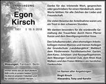 Traueranzeige von Egon Kirsch von Südthüringer Presse