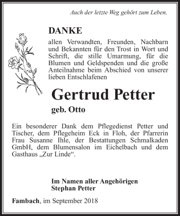 Traueranzeige von Gertrud Petter von Südthüringer Presse