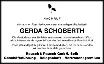 Traueranzeige von Gerda Schoberth von Frankenpost
