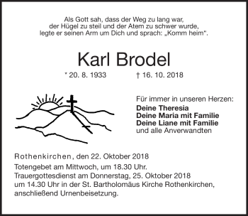 Traueranzeige von Karl Brodel von Neue Presse Coburg