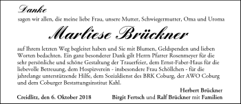 Traueranzeige von Marliese Brückner von Neue Presse Coburg