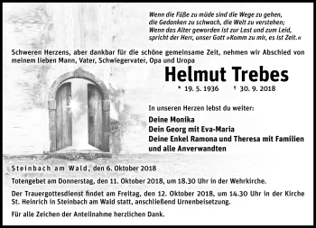 Traueranzeige von Helmut Trebes von Neue Presse Coburg