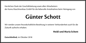 Traueranzeige von Günter Schott von Frankenpost